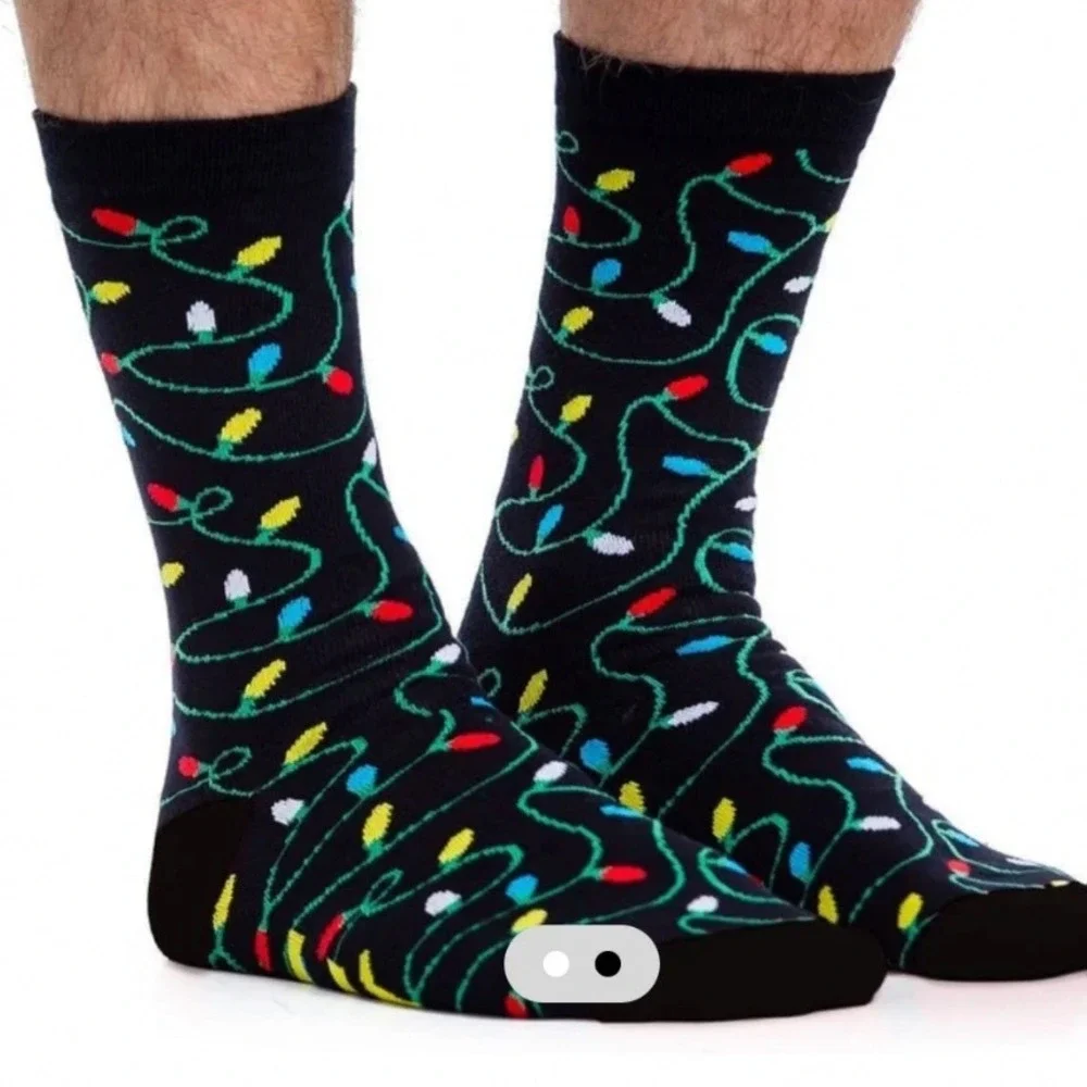Tipsy Elves Mens String of Lights Christmas Socks Black Holiday Crew